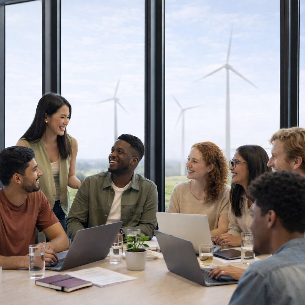 Team collaborating in a modern office